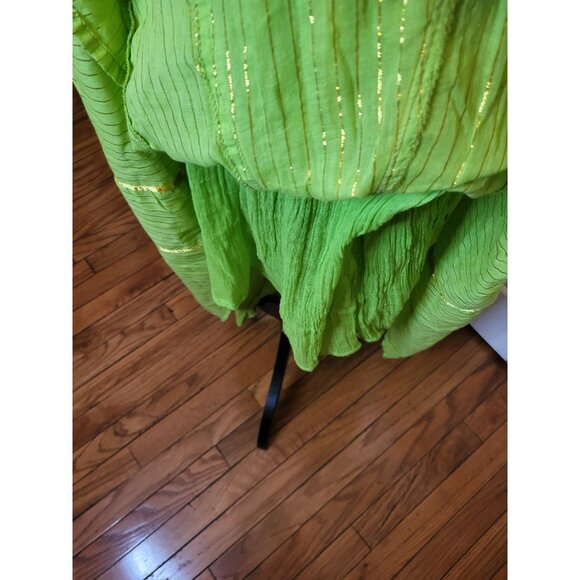 Green/Yellow Metallic Gold Jeweled Boho Midi Skirt L Hippie Gypsy Festival - Picture 8 of 9